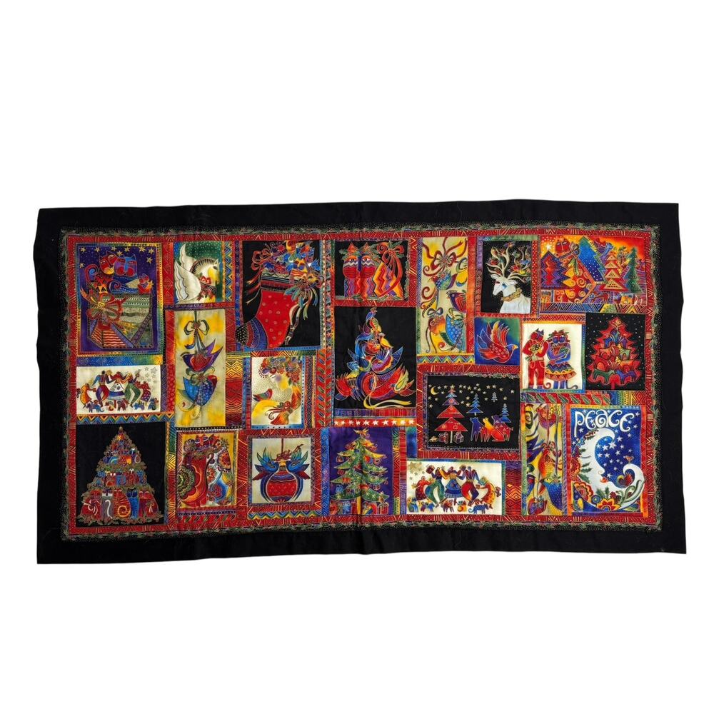 LAUREL BURCH Christmas Cat Quilt Wall Hanging Holiday Handmade Rainbow Animals